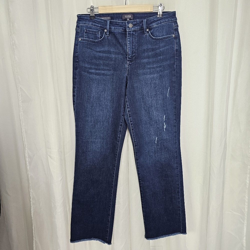 NYDJ Distressed Relaxed Straight Jeans In Grant Stretch Lift X Tuck Size 10
